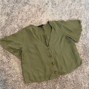 Forever 21 Olive Green V-Neck Button Crop Top